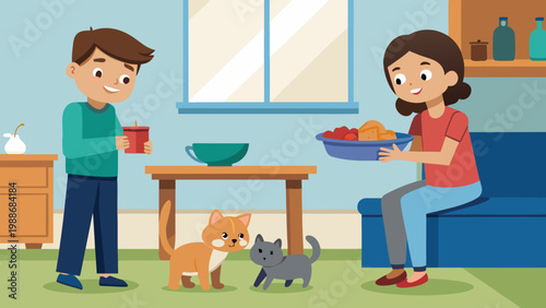 Mother and child preparing a meal together in a cozy kitchen setting