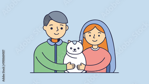 Family holding a small white dog together and smiling warmly