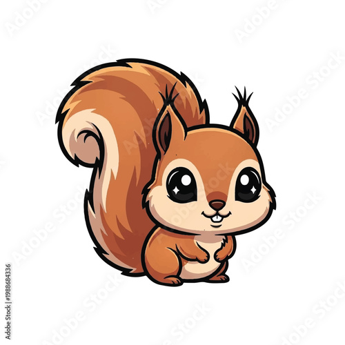 Cute cartoon squirrel with big eyes and bushy tail.