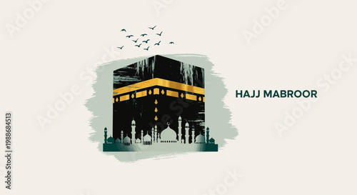 Stylized illustration of the sacred Kaaba in Mecca, symbolizing the spiritual journey of Hajj, devotion, and a blessed Islamic pilgrimage greeting