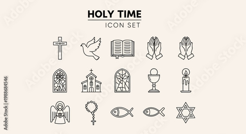 Collection of Holy Time icon set featuring religious symbols and motifs for spiritual use