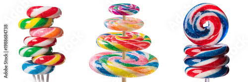 Set of Swirled Lollipops Stacked on Top isolated on a transparent background