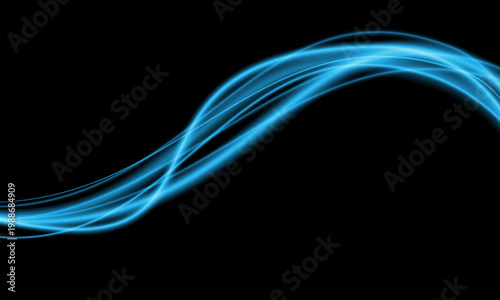 Abstract blue speed light lines neon curve glowing movement on black background vector
