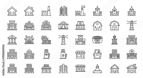 Various Industrial Construction Line Icons Set.