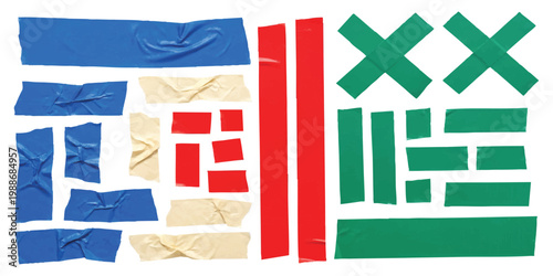 Set of colorful adhesive masking tape strips for scrapbooking and creative decoration