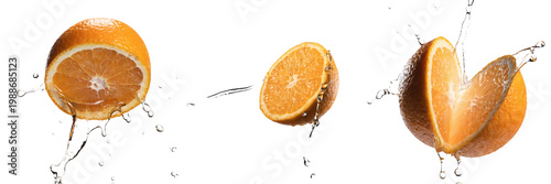 Set of A halved orange with juice isolated on a transparent background 