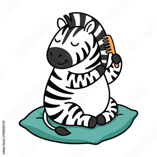 Zebra Cuddling Zebra with Comb on Pillow