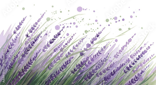 A wisp like watercolor sketch of a field of lavender in motion