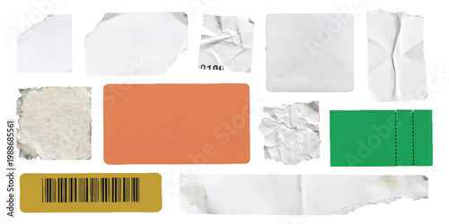 Collection of various torn paper scraps and adhesive label stickers vector illustration