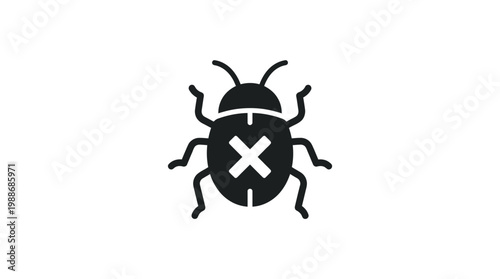 Black bug with white cross symbol.
