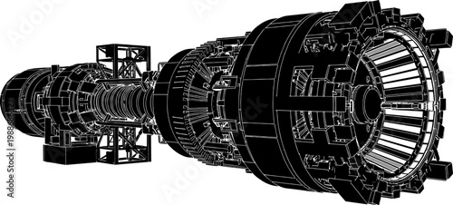 Complex futuristic spacecraft engine component technical illustration