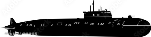 Detailed submarine silhouette highlights hull vents and conning tower