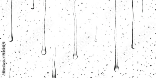 Abstract rain droplets on glass surface with scattered typography vector illustration