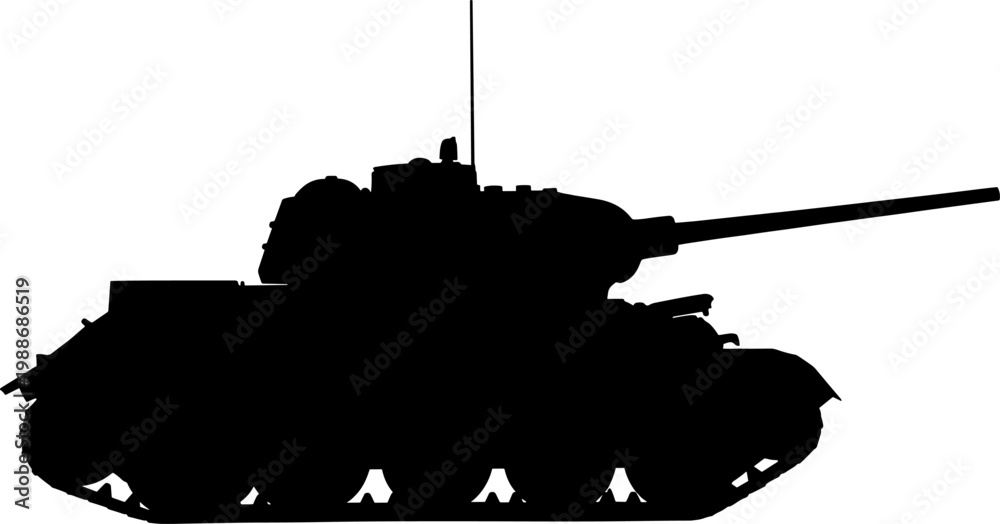 Fototapeta premium Historical soviet medium tank silhouette with long barrel turret