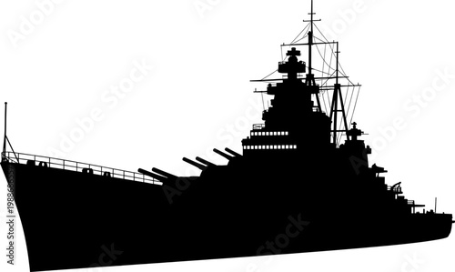 Large world war two battleship silhouette with heavy guns