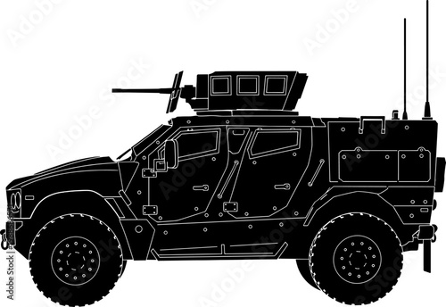 Light tactical vehicle silhouette with roof turret