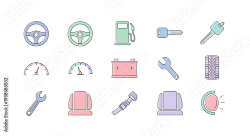 Collection of car repair tools icons.