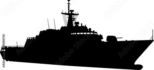 Modern stealth frigate warship silhouette with integrated mast design