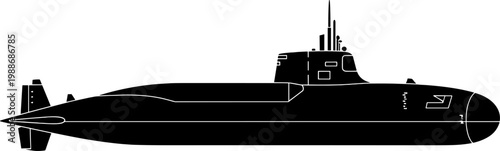 Nuclear-powered attack submarine silhouette navigates underwater