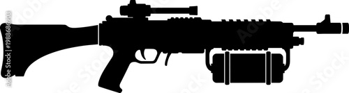 Tactical assault rifle silhouette with optical sight and accessories