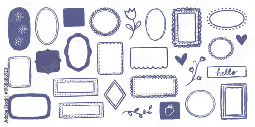 Hand drawn doodle frames and borders set in purple vector illustration