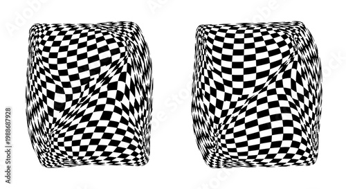 Cubes checkered pattern with black and white squares on surface featuring 3D, optical illusion, geometry with abstract and graphic elements for