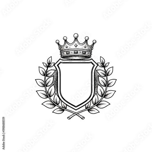 Royal Emblem Crest with Crown and Laurel Wreath.
