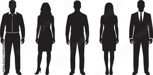 Business people silhouettes set, corporate professionals standing isolated on white background clean minimal vector illustration team concept