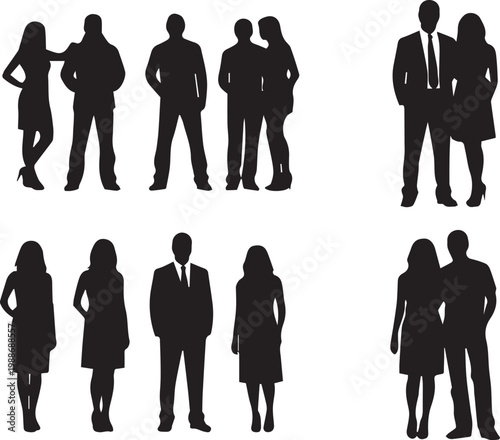 Business people silhouettes set, corporate professionals standing isolated on white background clean vector illustration modern team concept