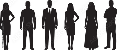 Business people silhouettes set, corporate professionals standing isolated on white background elegant formal vector illustration team