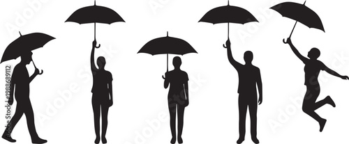 Romantic couple silhouettes under umbrella, man and woman kissing isolated on black background vector illustration love