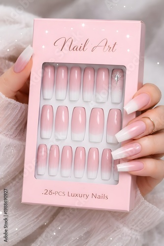 pink ombre press on nails set in luxury packaging