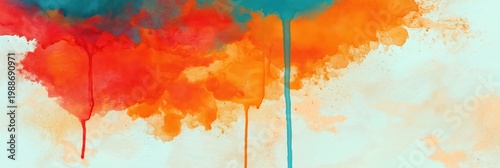 Abstract paint clouds dripping over pale studio background