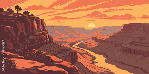 USA, US, U.S, United States - Grand Canyon sunrise wide shot
