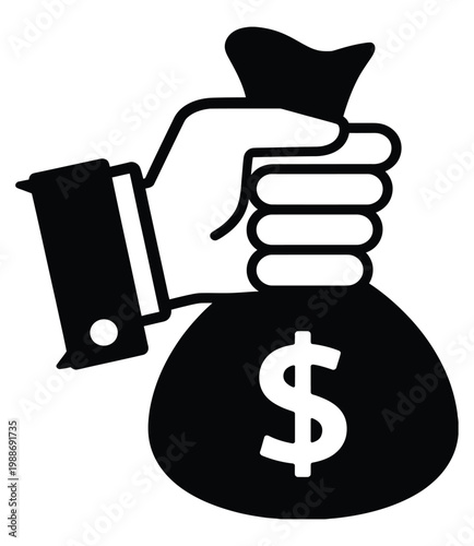 Hand holding money bag with dollar sign vector illustration showing financial success and profit for business related design work.