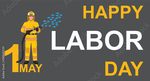 Happy Labor Day May 1 Industrial Worker Spraying Illustration Construction Safety Character Celebration Banner Dark Background Vector Design