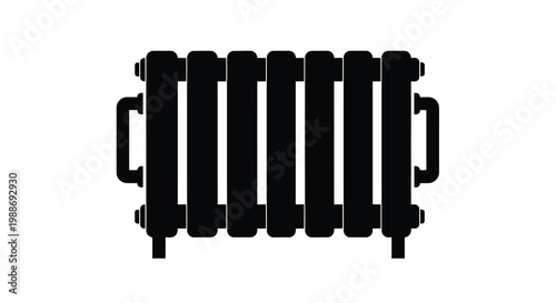 A stark black and white illustration showcases a vintage style radiator prominently displayed against white