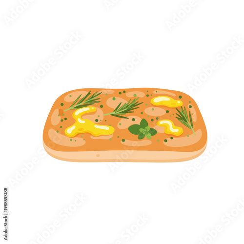 Focaccia Bread Flat Vector Italian Food Illustration