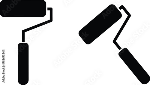 Black silhouette of paint roller tool for home improvement and renovation.
