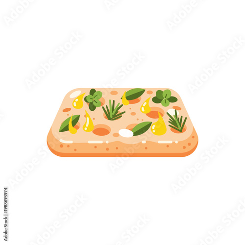 Focaccia Bread Flat Vector