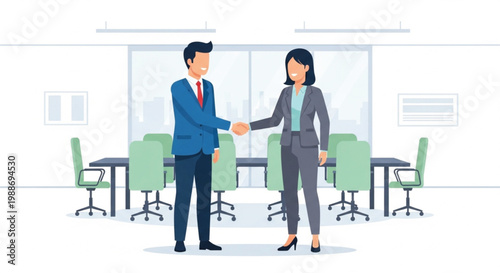 A professional business team of smiling colleagues and senior executives in suits engages in productive teamwork during an office meeting with a laptop