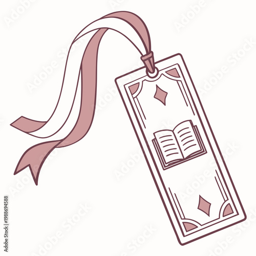 A bookmark with a ribbon and an open book design