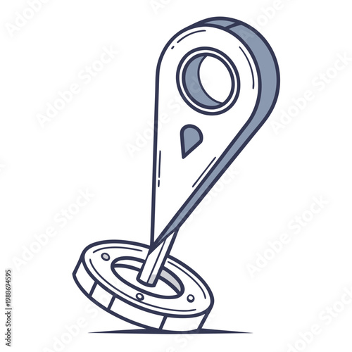 A metal thumbtack with a blue pin