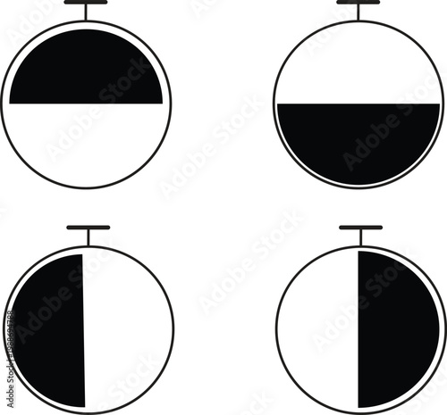 Set of black and white vector icons and labels featuring round 3D glossy spheres and colorful flag elements for web business logo design and sport button illustrations