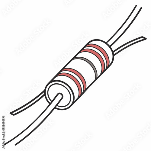 A cylindrical object with red and black stripes wrapped with wires