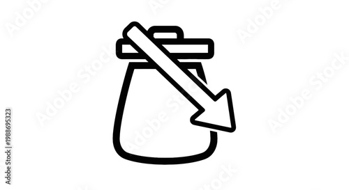 Trash can icon with a downward arrow symbol for file deletion or disposal action interface computer software trashcan disposal management minimalist