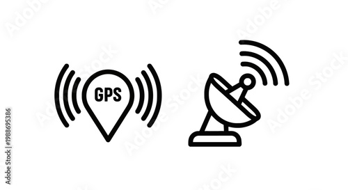 Gps location pin signal and satellite dish communication connection icons with satellite location communication connection navigation wireless tracking