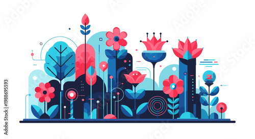 A vibrant illustration of a flower growing inside a glass dome, symbolizing nurturing, growth, and potential. Ideal for concepts relating to innovatio
