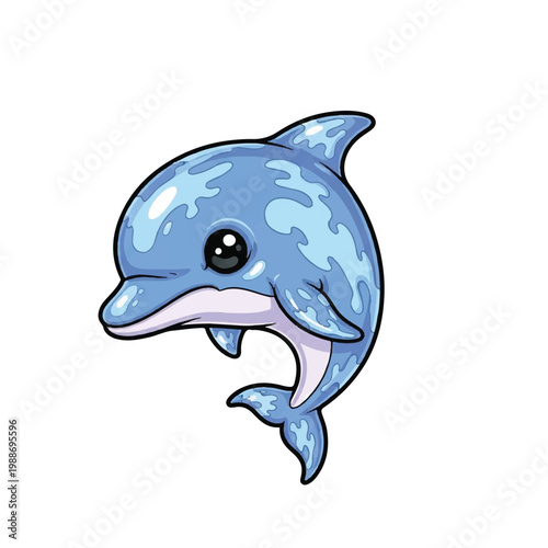 Cute cartoon dolphin illustration with water patterns.