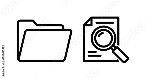 Document folder and research document with magnifying glass search icon document magnifying research information analysis database discovery business